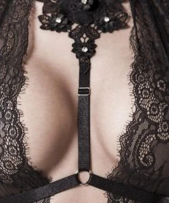 Chemises, Nightwear Grey Velvet Lace Set