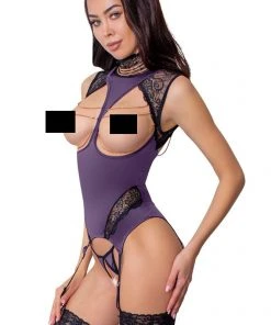 Abierta Fina Purple Basque And String Lingerie Sets