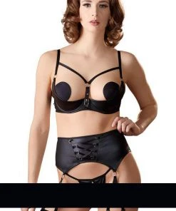 Abierta Fina Shelf Bra Set With Suspender Straps Lingerie Sets