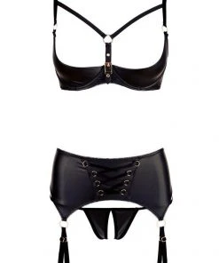 Abierta Fina Shelf Bra Set With Suspender Straps Lingerie Sets