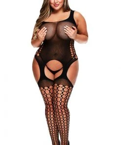 Baci Lingerie Bodystockings Baci Plus Size Garter Bodystocking XL
