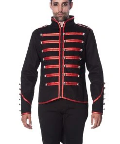 Mens Gothic Clothing Banned Military Jacket Red