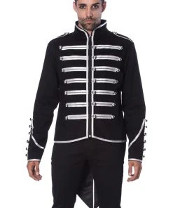 Banned Military Jacket Silver Mens Gothic Clothing