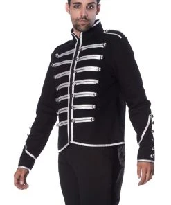 Banned Military Jacket Silver Mens Gothic Clothing