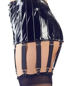 Ladies Fetish Clothing Black Level Vinyl Suspender Belt