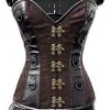 VG London Brown Brocade Overbust Steampunk Corset - (Size 18 Inch +)