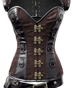 VG London Brown Brocade Overbust Steampunk Corset - (Size 18 Inch +)