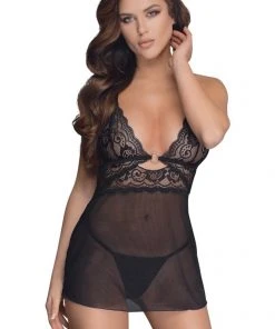 Cottelli Collection Chemises, Nightwear Cottelli Lingerie Black Babydoll Set