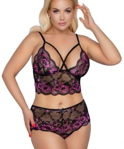 Cottelli Collection Lingerie Sets Cottelli Curves Plus Size Black Pink Lingerie Set