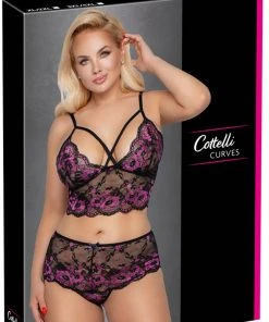 Cottelli Collection Lingerie Sets Cottelli Curves Plus Size Black Pink Lingerie Set