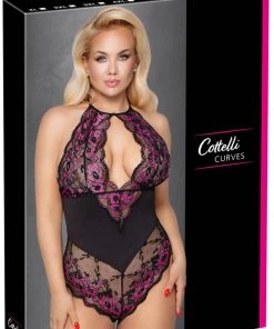 Cottelli Collection Cottelli Curves Plus Size Black Pink Body Body, Bodysuits, Teddies