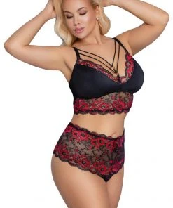 Cottelli Collection Cottelli Curves Plus Size Red Black Lingerie Set Lingerie Sets