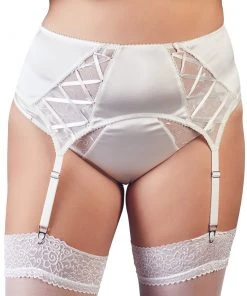 Cottelli Collection Cottelli Curves Plus Size White Suspender Belt (XL, 2XL, 4XL)