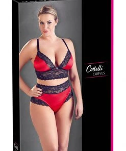 Cottelli Collection Cottelli Curves Red Black Lingerie Set (2XL)