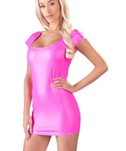 Cottelli Collection Ladies Fetish Clothing Cottelli Party Pink Wetlook Dress