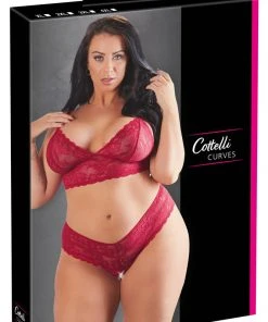 Cottelli Collection Plus Size Cottelli Curves Red Bra And Briefs 2XL