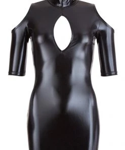 Ladies Fetish Clothing Cottelli Collection Cold Shoulder Wetlook Mini Dress
