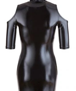 Ladies Fetish Clothing Cottelli Collection Cold Shoulder Wetlook Mini Dress