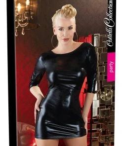 Cottelli Collection Wetlook Dress Black Ladies Fetish Clothing