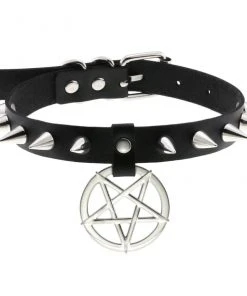 Gothic Collars Black Pentagram Spiked Collar