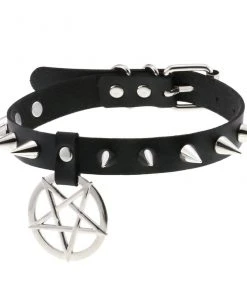 Gothic Collars Black Pentagram Spiked Collar