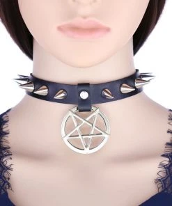 Gothic Collars Black Pentagram Spiked Collar