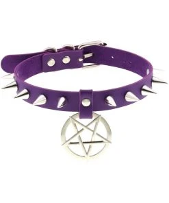 Gothic Collars Gothic Accessories Purple Pentagram Spiked Collar
