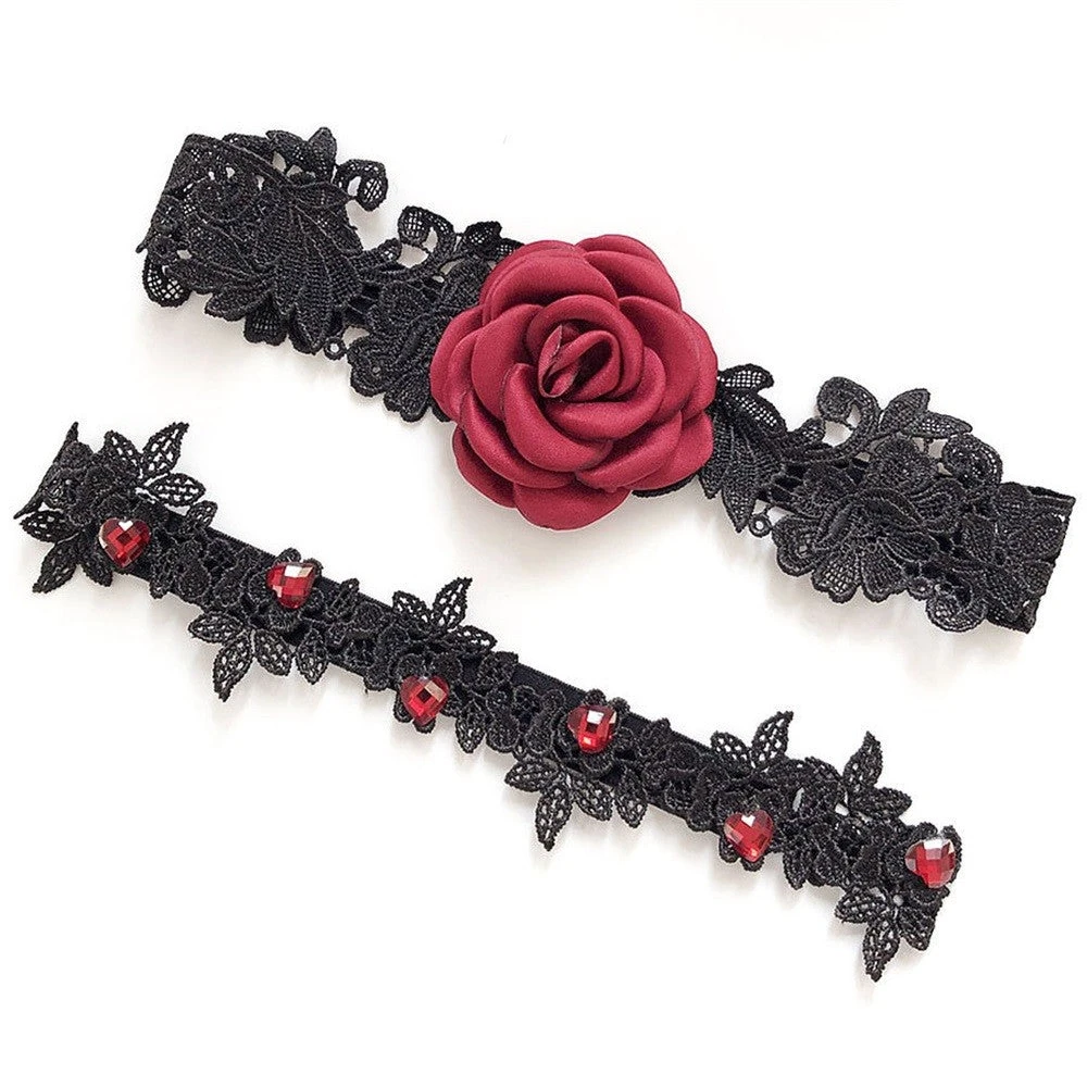 Gothic Accessories Rose And Heart Lace Garter Set 4 Gothic Accessories Rose And Heart Lace Garter Set