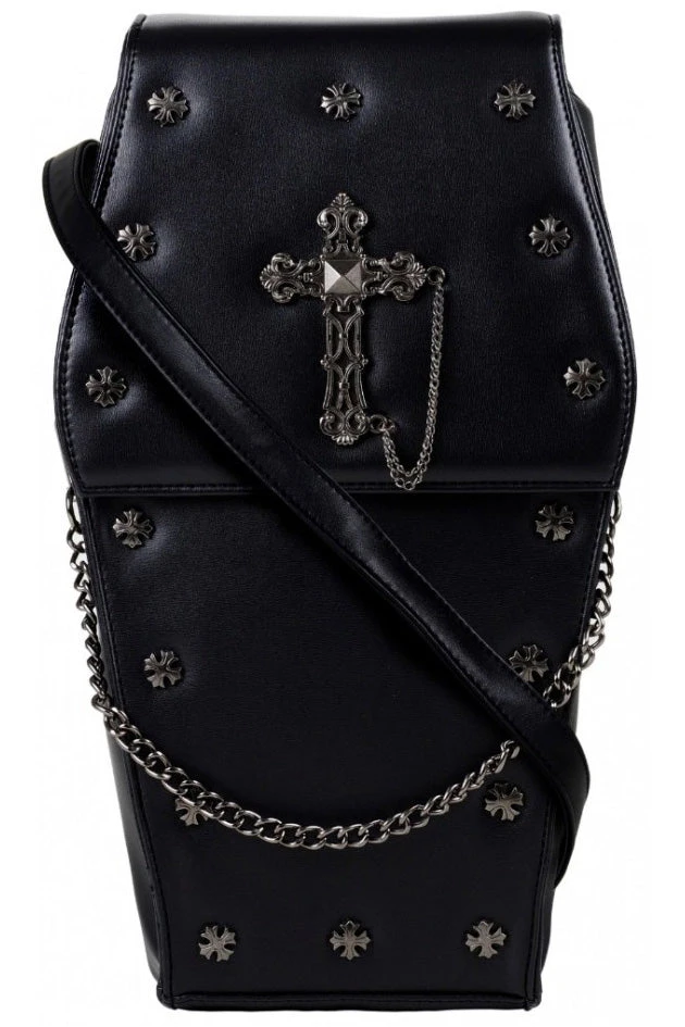 GothX Metal Cross Black Coffin Bag Gothic Accessories 3 GothX Metal Cross Black Coffin Bag Gothic Accessories