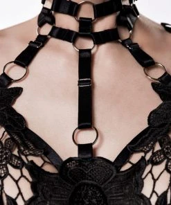 Grey Velvet 2-piece Harness Set Ladies Fetish Clothing