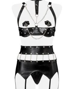 Grey Velvet Three-Part Body Set Ladies Fetish Clothing