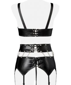 Grey Velvet Three-Part Body Set Ladies Fetish Clothing