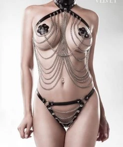 Grey Velvet Three-Part Chain Set Lingerie Sets