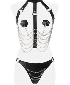 Fetish Clothing Accessories Grey Velvet Three-Part Harness Set