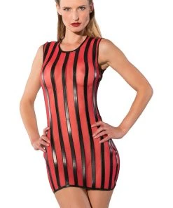 Ladies Fetish Clothing Guilty Pleasure Red Striped Datex Dress