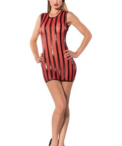 Ladies Fetish Clothing Guilty Pleasure Red Striped Datex Dress