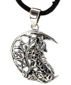Echt EtNox Howling Wolf In Moon Pendant 925 Silver