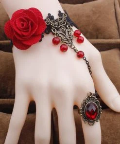 Lace Jewellery Gothic Jewellery Red Rose Lace Slave Bracelet