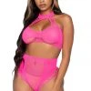 Lingerie Sets Leg Avenue Crop Top And High Waist Bottom Neon Pink