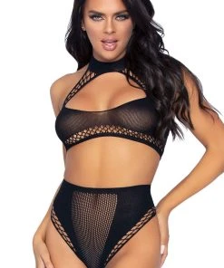 Lingerie Sets Leg Avenue Crop Top And High Waist Bottom Black