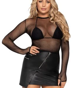 All Ladies Clothing Leg Avenue Fishnet Gloved Crop Top