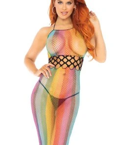 Leg Avenue Rainbow Long Halter Net Dress All Ladies Clothing