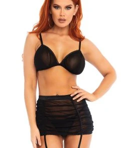 Leg Avenue Mesh Bra Top And Garter Skirt Lingerie Sets