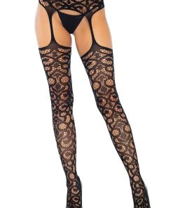 Stockings And Holdups Leg Avenue Scroll Lace Garterbelt Stockings