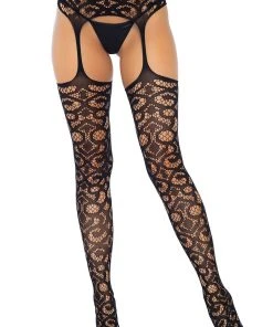 Stockings And Holdups Leg Avenue Scroll Lace Garterbelt Stockings