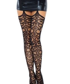 Stockings And Holdups Leg Avenue Scroll Lace Garterbelt Stockings
