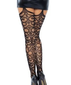 Stockings And Holdups Leg Avenue Scroll Lace Garterbelt Stockings