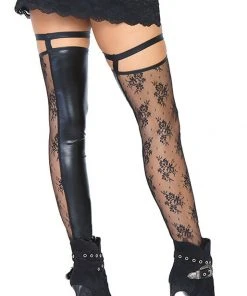 Leg Avenue Wetlook Lace Footless Thigh High