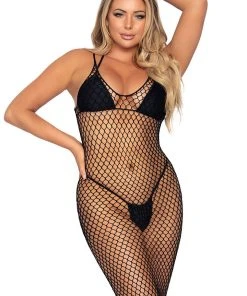 Clubbing Dresses Leg Avenue Woven Twist Net Maxi Dress Black