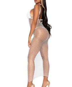 Clubbing Dresses Leg Avenue Woven Twist Net Maxi Dress White